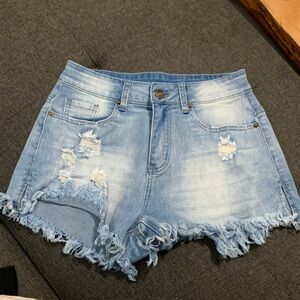 Distressed Blue Denim Shorts